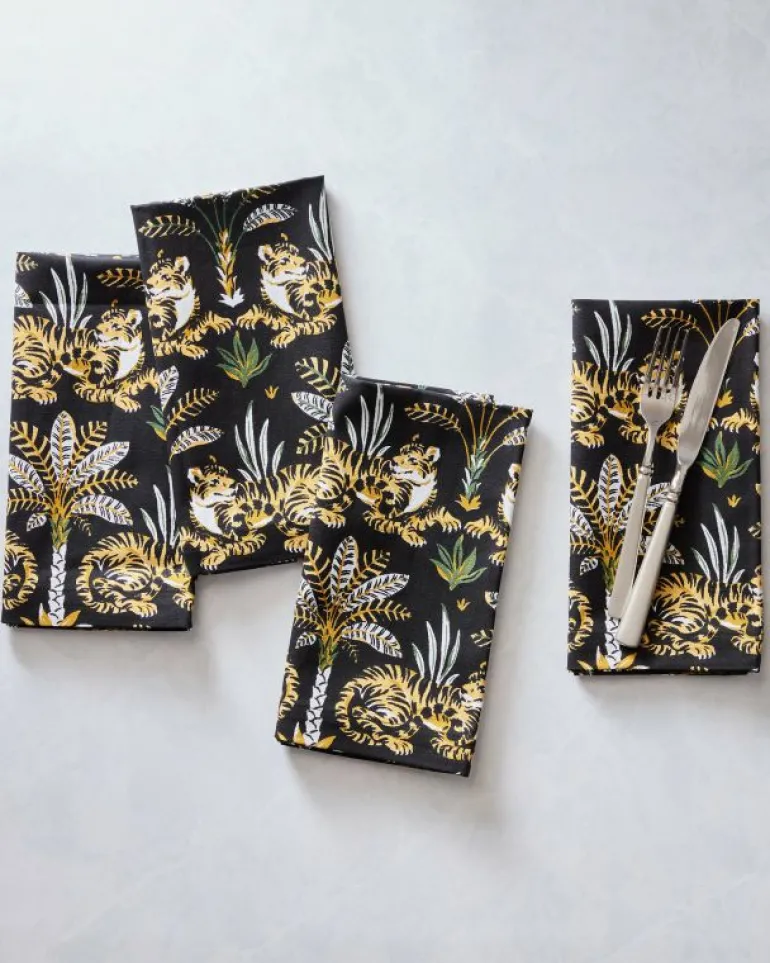 Tabletop<Printfresh Untamed Tiger - Dinner Napkins Set Of 4 - Ink GoldInk