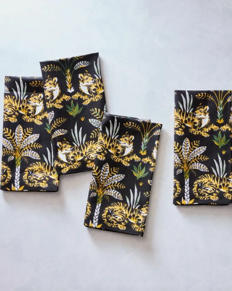 Tabletop<Printfresh Untamed Tiger - Dinner Napkins Set Of 4 - Ink GoldInk