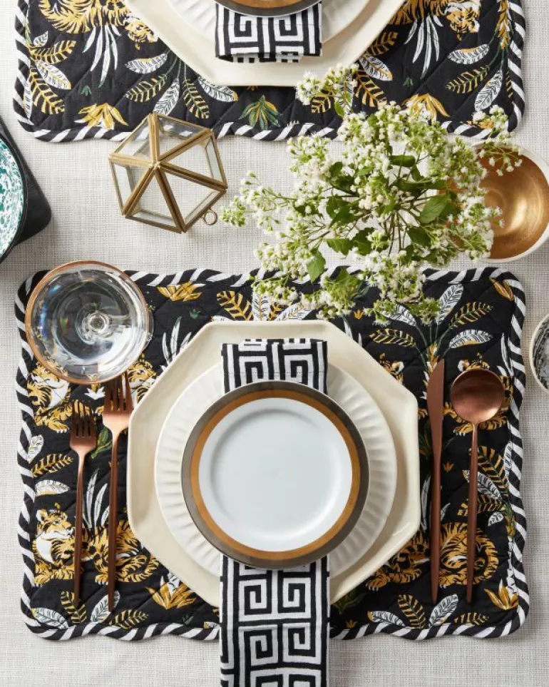 Tabletop<Printfresh Untamed Tiger - Quilted Scalloped Placemat Set - Gold Ink GoldInk