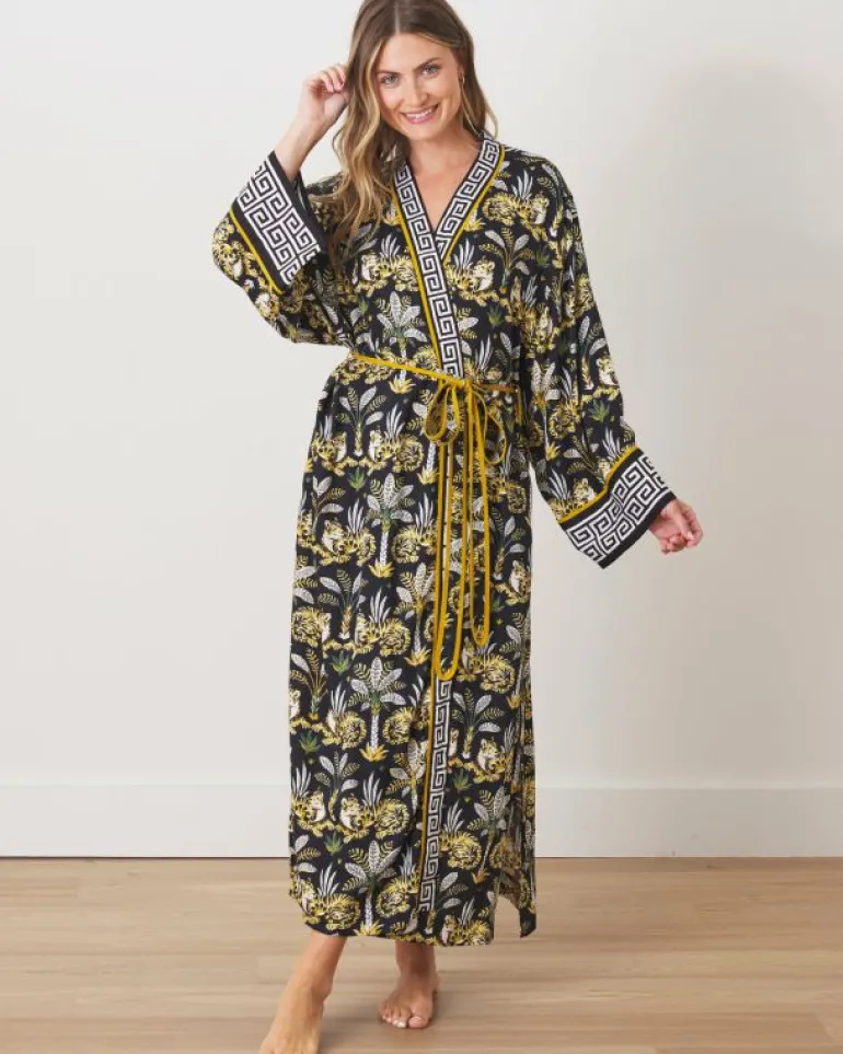 Bundles | Luxe Satin<Printfresh Untamed Tiger - Satin Chic to Sleep Nightie u0026 Robe Set - Gold Ink