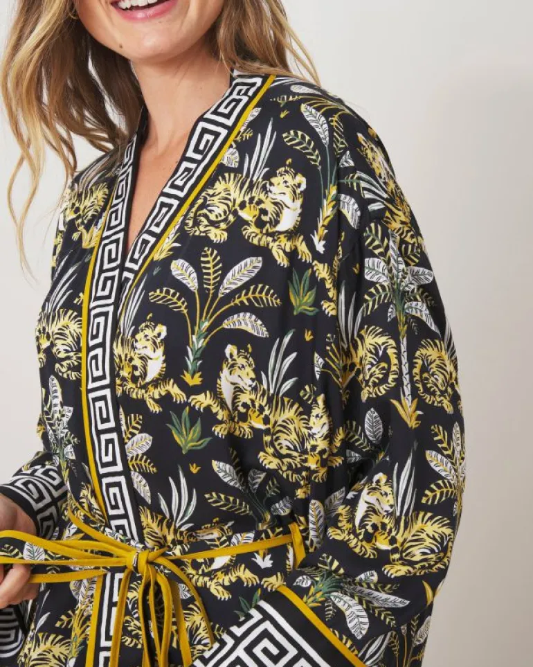 Bundles | Luxe Satin<Printfresh Untamed Tiger - Satin Chic to Sleep Nightie u0026 Robe Set - Gold Ink