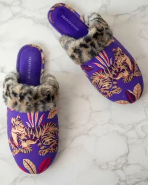 Slippers<Printfresh Untamed Tiger - Velvet Faux-Fur Slippers - Grape Soda