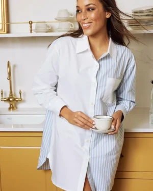 Blouses & Tops<Printfresh Weekend Stripes - Everyday Button Down - Blue Skies BlueSkies