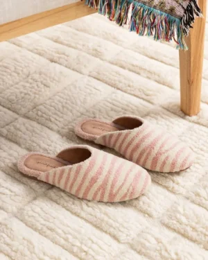 Slippers<Printfresh Zebra Stripe - Tufted Slippers - Blush